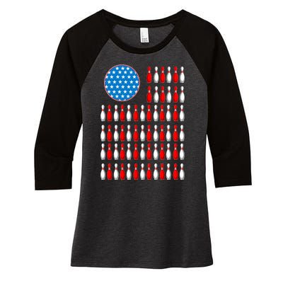 Bowling American Flag Women's Tri-Blend 3/4-Sleeve Raglan Shirt