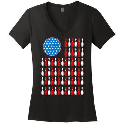 Bowling American Flag Women's V-Neck T-Shirt