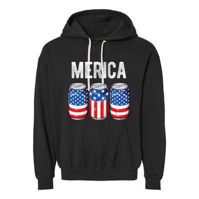 Beer American Flag 4th Of July Merica Usa Drinking Garment-Dyed Fleece Hoodie