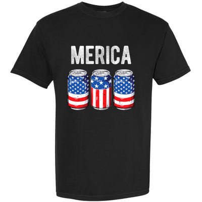 Beer American Flag 4th Of July Merica Usa Drinking Garment-Dyed Heavyweight T-Shirt