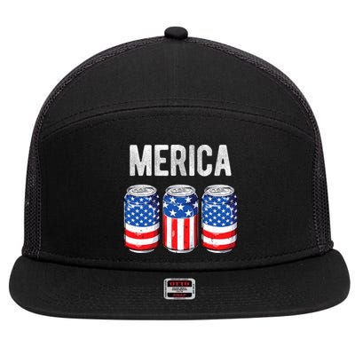 Beer American Flag 4th Of July Merica Usa Drinking 7 Panel Mesh Trucker Snapback Hat