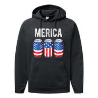 Beer American Flag 4th Of July Merica Usa Drinking Performance Fleece Hoodie