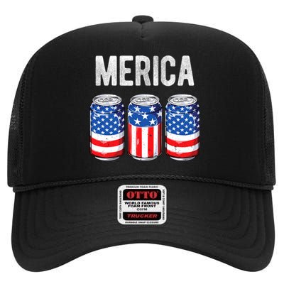 Beer American Flag 4th Of July Merica Usa Drinking High Crown Mesh Back Trucker Hat