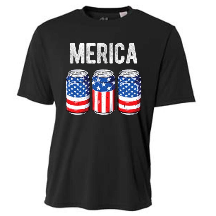 Beer American Flag 4th Of July Merica Usa Drinking Cooling Performance Crew T-Shirt