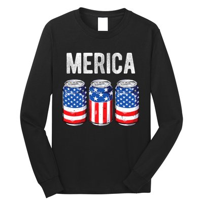 Beer American Flag 4th Of July Merica Usa Drinking Long Sleeve Shirt