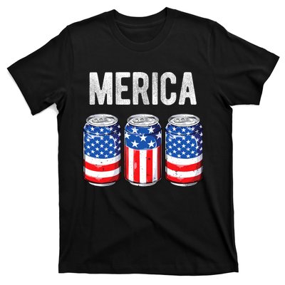 Beer American Flag 4th Of July Merica Usa Drinking T-Shirt