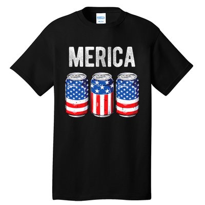 Beer American Flag 4th Of July Merica Usa Drinking Tall T-Shirt