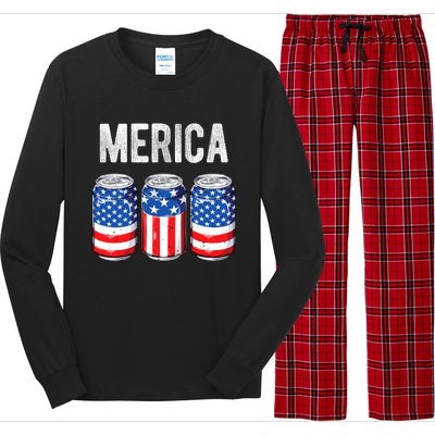 Beer American Flag 4th Of July Merica Usa Drinking Long Sleeve Pajama Set