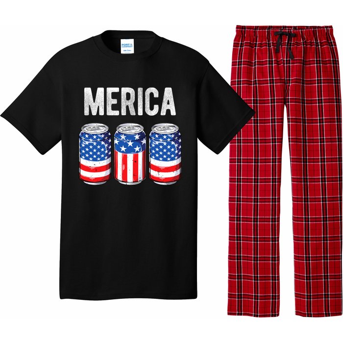 Beer American Flag 4th Of July Merica Usa Drinking Pajama Set