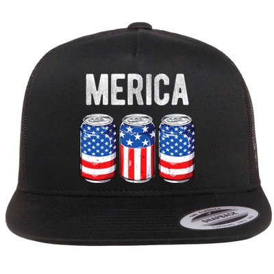 Beer American Flag 4th Of July Merica Usa Drinking Flat Bill Trucker Hat