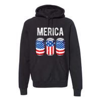 Beer American Flag 4th Of July Merica Usa Drinking Premium Hoodie