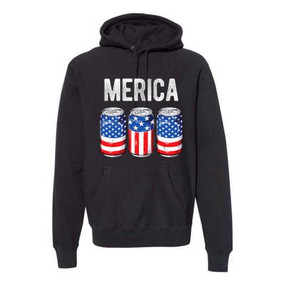 Beer American Flag 4th Of July Merica Usa Drinking Premium Hoodie