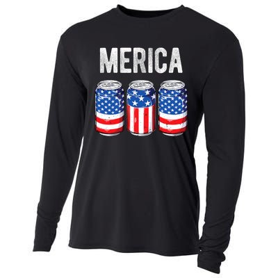 Beer American Flag 4th Of July Merica Usa Drinking Cooling Performance Long Sleeve Crew