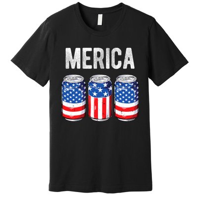 Beer American Flag 4th Of July Merica Usa Drinking Premium T-Shirt