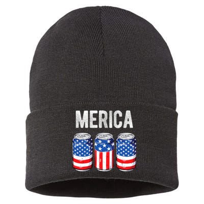 Beer American Flag 4th Of July Merica Usa Drinking Sustainable Knit Beanie