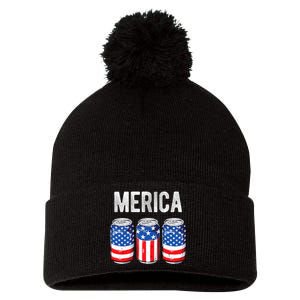 Beer American Flag 4th Of July Merica Usa Drinking Pom Pom 12in Knit Beanie