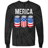 Beer American Flag 4th Of July Merica Usa Drinking Tie-Dye Long Sleeve Shirt