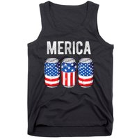 Beer American Flag 4th Of July Merica Usa Drinking Tank Top