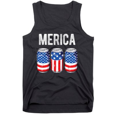 Beer American Flag 4th Of July Merica Usa Drinking Tank Top