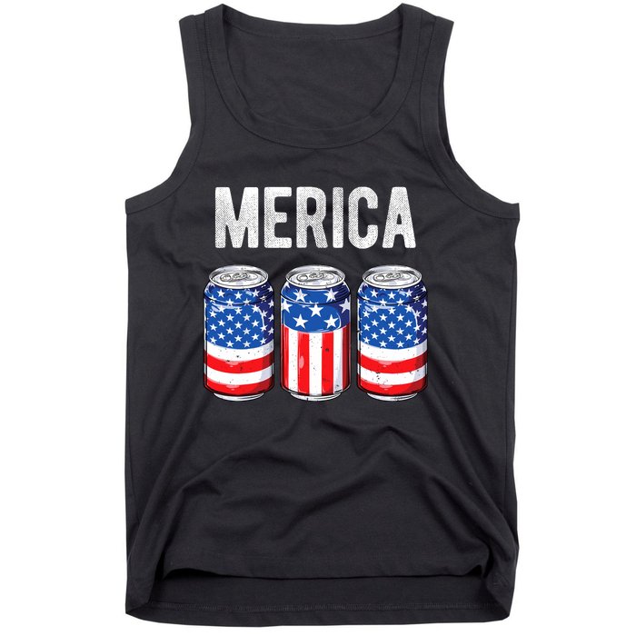 Beer American Flag 4th Of July Merica Usa Drinking Tank Top