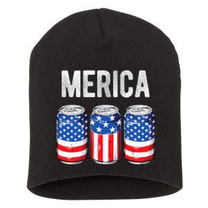 Beer American Flag 4th Of July Merica Usa Drinking Short Acrylic Beanie