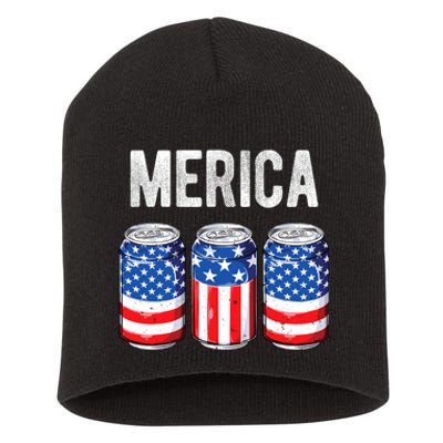 Beer American Flag 4th Of July Merica Usa Drinking Short Acrylic Beanie