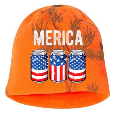 Beer American Flag 4th Of July Merica Usa Drinking Kati - Camo Knit Beanie