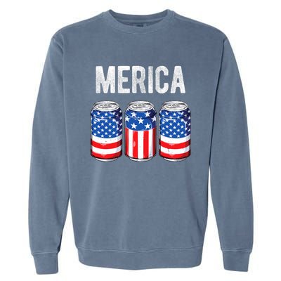 Beer American Flag 4th Of July Merica Usa Drinking Garment-Dyed Sweatshirt