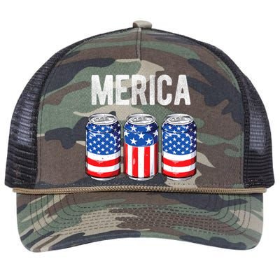 Beer American Flag 4th Of July Merica Usa Drinking Retro Rope Trucker Hat Cap