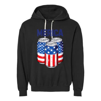 Beer American Flag 4th Of July Merica Usa Drinking Garment-Dyed Fleece Hoodie