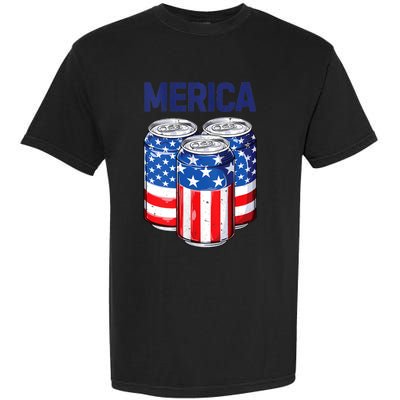 Beer American Flag 4th Of July Merica Usa Drinking Garment-Dyed Heavyweight T-Shirt