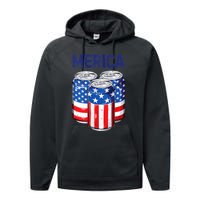 Beer American Flag 4th Of July Merica Usa Drinking Performance Fleece Hoodie