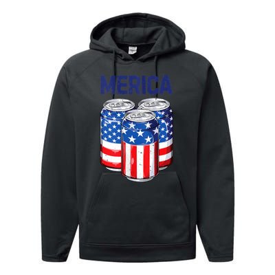 Beer American Flag 4th Of July Merica Usa Drinking Performance Fleece Hoodie