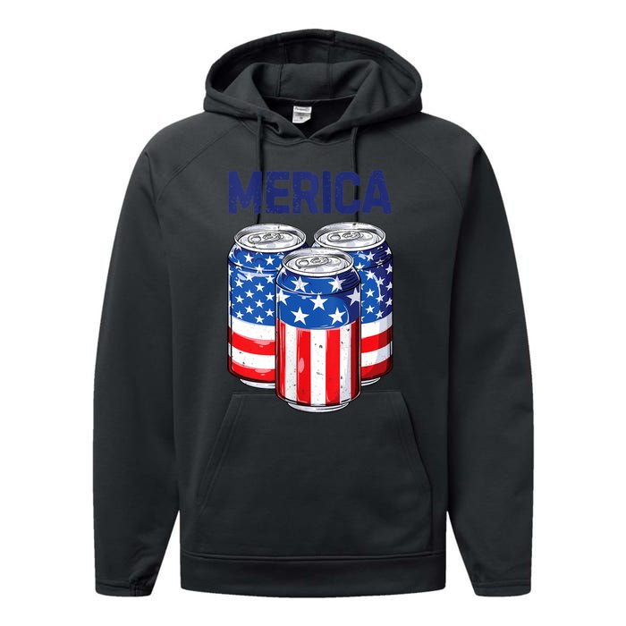 Beer American Flag 4th Of July Merica Usa Drinking Performance Fleece Hoodie