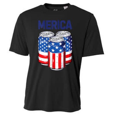 Beer American Flag 4th Of July Merica Usa Drinking Cooling Performance Crew T-Shirt