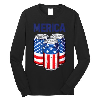 Beer American Flag 4th Of July Merica Usa Drinking Long Sleeve Shirt