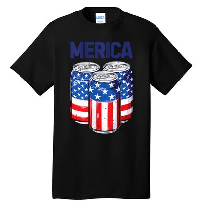 Beer American Flag 4th Of July Merica Usa Drinking Tall T-Shirt