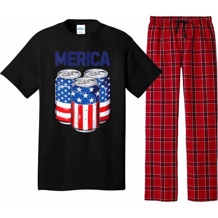 Beer American Flag 4th Of July Merica Usa Drinking Pajama Set