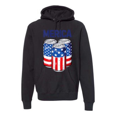 Beer American Flag 4th Of July Merica Usa Drinking Premium Hoodie