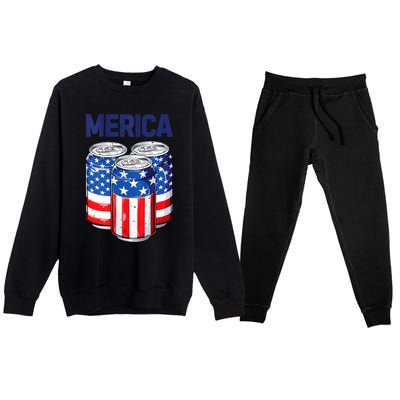 Beer American Flag 4th Of July Merica Usa Drinking Premium Crewneck Sweatsuit Set