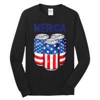 Beer American Flag 4th Of July Merica Usa Drinking Tall Long Sleeve T-Shirt