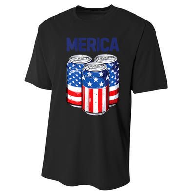 Beer American Flag 4th Of July Merica Usa Drinking Performance Sprint T-Shirt