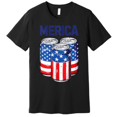 Beer American Flag 4th Of July Merica Usa Drinking Premium T-Shirt