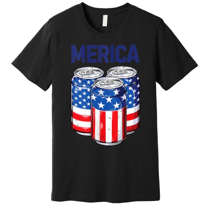 Beer American Flag 4th Of July Merica Usa Drinking Premium T-Shirt