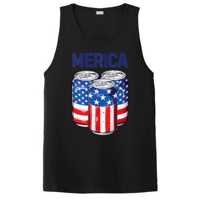 Beer American Flag 4th Of July Merica Usa Drinking PosiCharge Competitor Tank