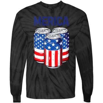 Beer American Flag 4th Of July Merica Usa Drinking Tie-Dye Long Sleeve Shirt