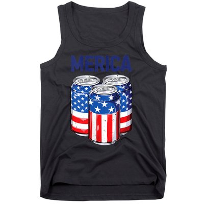 Beer American Flag 4th Of July Merica Usa Drinking Tank Top