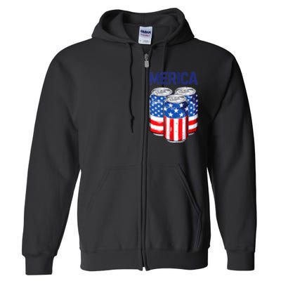 Beer American Flag 4th Of July Merica Usa Drinking Full Zip Hoodie