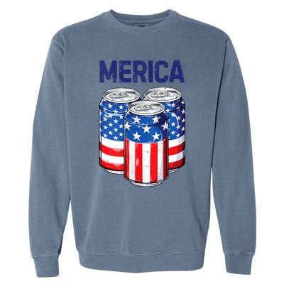 Beer American Flag 4th Of July Merica Usa Drinking Garment-Dyed Sweatshirt