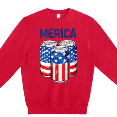 Beer American Flag 4th Of July Merica Usa Drinking Premium Crewneck Sweatshirt